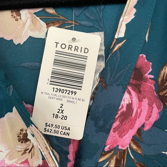 NWT! Torrid teal floral Georgette fit & flare blouse - Picture 14 of 14